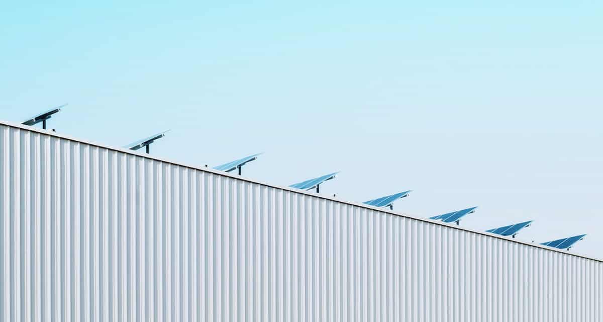 solar panels on the industrial rooftop