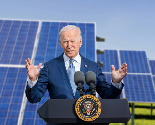 Joe biden with solar panels on the background