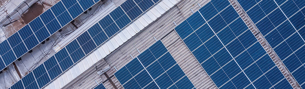 factory roof with solar pannels