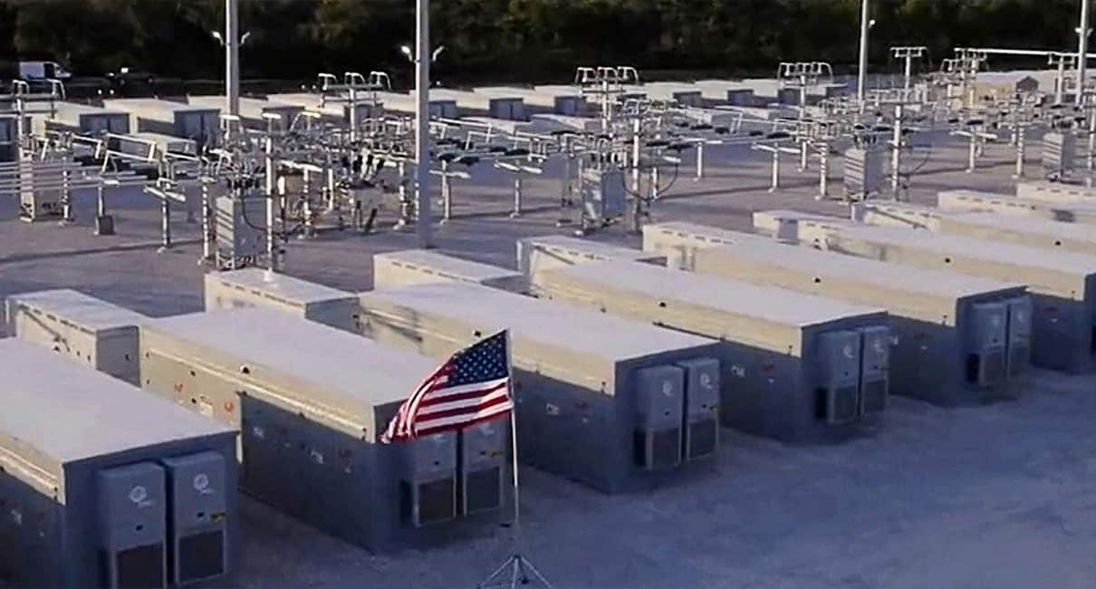 USA flag next to solar storage