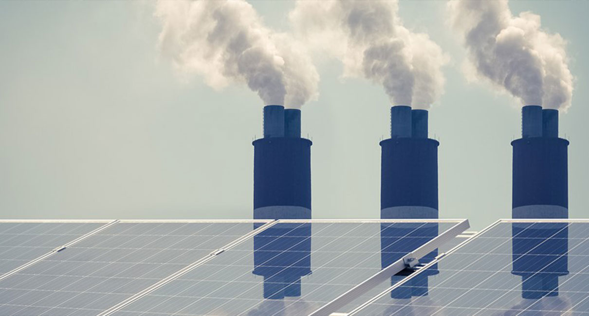 solar panels with chimneys nearby